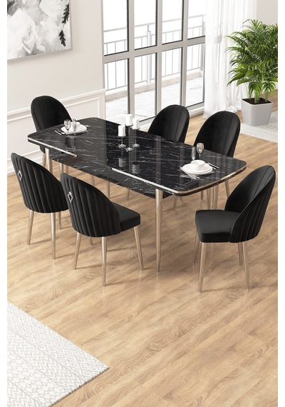 Canisa Edaf Serisi 80x132 Açılabilir Siyah Mermer Desen Mutfak Masa Takımı 6 Siyah Sandalye Krom Detay Masa Siyah Mermer Desen Sandalye Siyah Krom Ayak Canisa Edaf Serisi 80x132 Açılabilir Siyah Mermer Desen Mutfak Masa Takımı 6 Siyah Sandalye Krom Detay Masa Siyah Mermer Desen Sandalye Siyah Krom Ayak