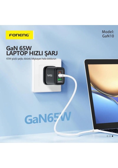 Foneng Gan10 65w 2xtype-c 1x Usb 3 Girişli Type-c To Type-c Kablo Set -