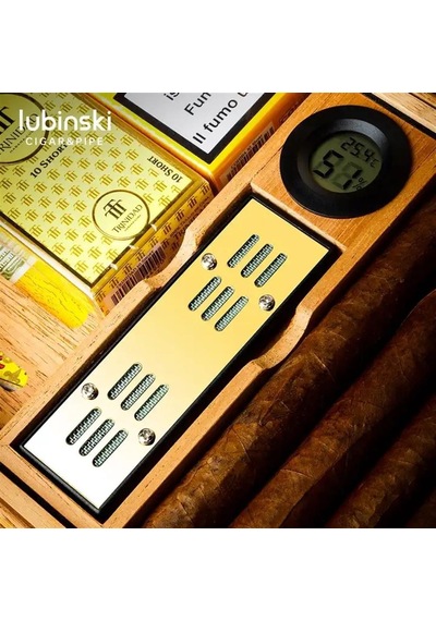 Lubinski Camlı Yılan Deri Ahşap Humidor Puro Kutusu Çakmak-kesici-kılıf Set