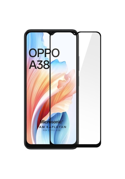 Oppo A38 Tam Kaplayan Temperli Cam Ekran Koruyucu Siyah A38 İle Uyumlu Ekran Koruyucu - Siyah