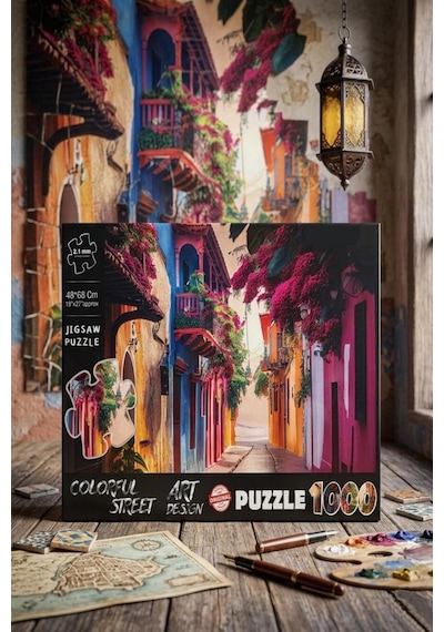 1000 Parçalı Colorful Street Sokak Manzara Tasarımlı Puzzle 48x68cm Eğitici Çocuk Yapboz 1