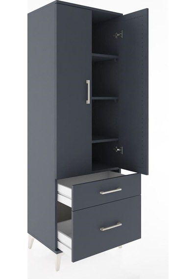Hyperion Dolap 4 Raflı 2 Çekmeceli 2 Kapaklı 60x44x182 Antras... Antrasit