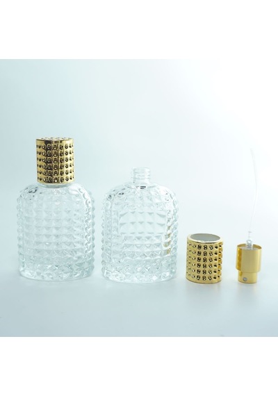 Ferdenferda 25 Adet Boş Cam Parfüm Şişe 50 ML Oval Noktalı Kristal Model Şeffaf