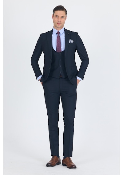 İmza Lacivert Düz Bez Ayağı Mono Yaka 2 Düğme 6 Drop Slim Fit Basic Takım Elbise 1001250186 206 Lacivert