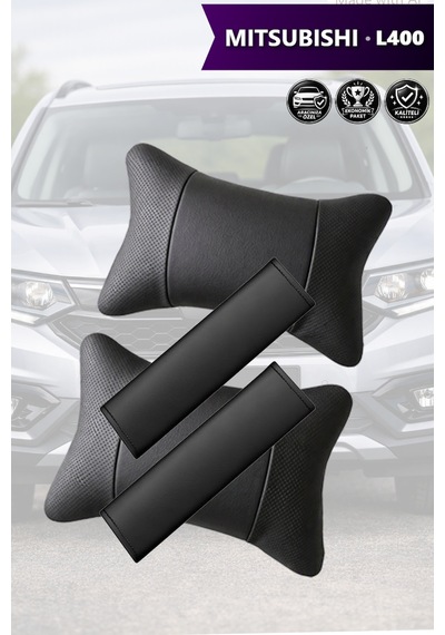 Mitsubishi L400 Uyumlu Deri Yastık Lüks Siyah Set Deri Kemer Koruyucu