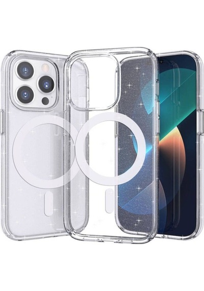 Apple Uyumlu iPhone 14 Pro Kılıf M-safe Şarj Özellikli Parlayan Simli Saydam Renkli Zore Allstar Kapak Pembe
