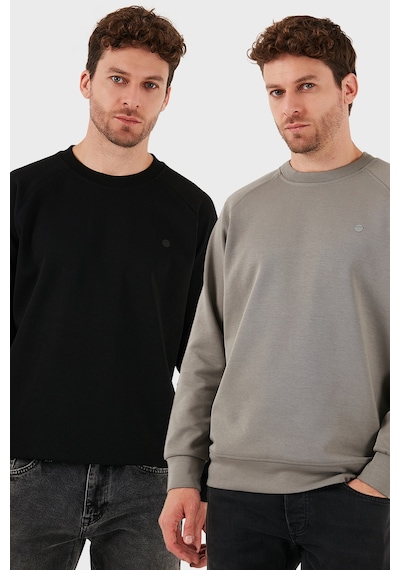 Buratti Streç Pamuklu Relaxed Fit Bisiklet Yaka 2'Li Paket Erkek Sweat 5901210S2 Siyah-Açık Haki