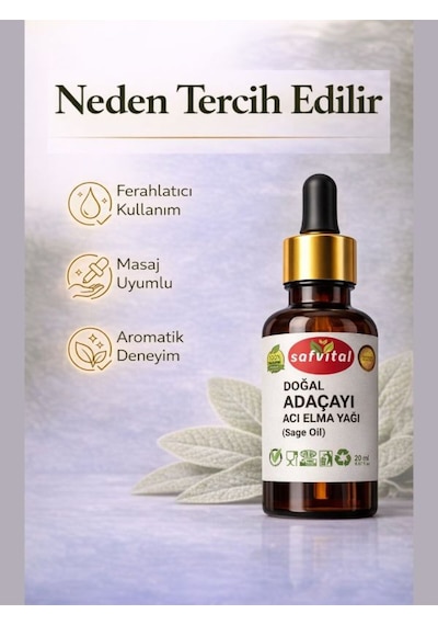 Safvital Adaçayı / Acı Elma Yağı 20 Ml Bitkisel Bakım Yağı Saç Ve Cilt Bakımına Uygun Yoğun Antiseptik İçerik
