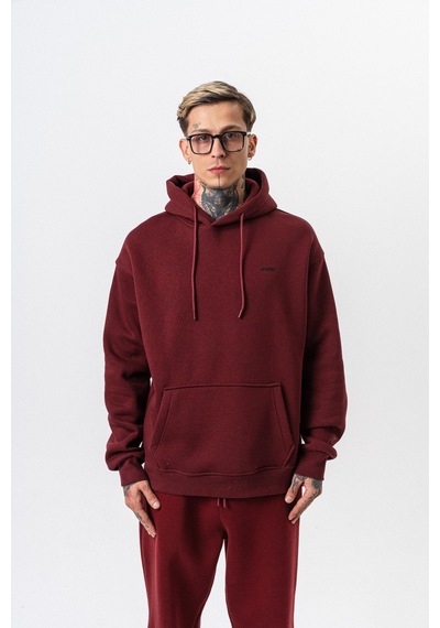 Erkek Respire Yazı Detaylı Kapüşonlu Basic Oversize Hoodie Bordo