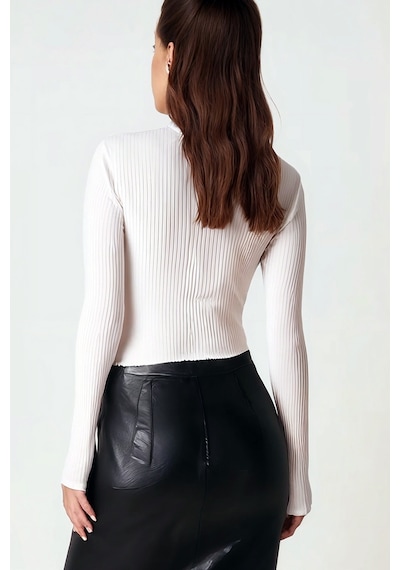 Armonika Kadın Beyaz Uzun Kollu Triko Crop Bluz Arm-26k042011