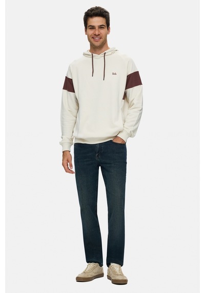 UCLA Orson Kemik Rengi Kapüşonlu Pamuklu Nakışlı Oversize Erkek Sweatshirt