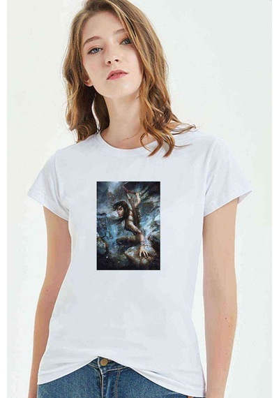 Tomb Raider Lara Croft Baskılı Beyaz Kadın Tshirt