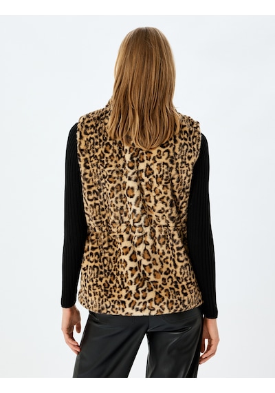 Koton Kolsuz Leopar Desenli Suni Kürk Yelek Deve Tüyü Desenli 5wak20374ew Camel Desenli Camel