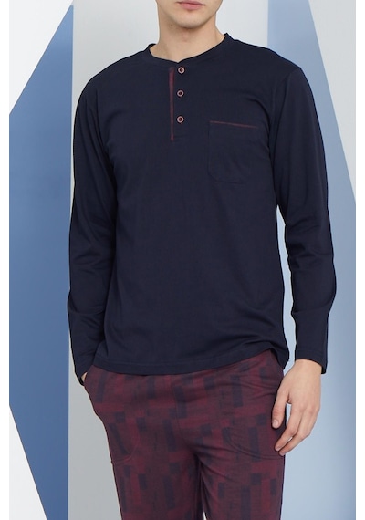 Kly Erkek Uzun Kol Midi Yaka Lacivert Pijama Takımı C9t2n5o6 001