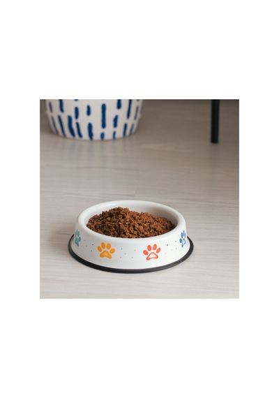 Emaye Kedi Köpek Mama Ve Su Kabı Renkli Pati - Pembe