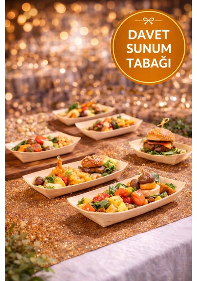 50'li Pkt Büyük Bambu Kayık Tadım Tabağı 17x9 Cm Kokteyl Sunum Tabağı Catering Parti Servis Tabak