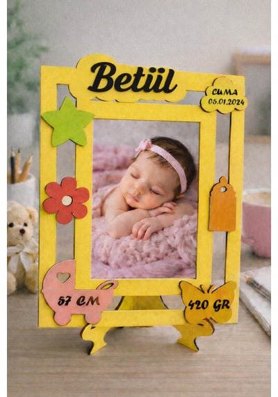 Bebeklere Özel Resim Çerçevesi Şık Ve Modern Kişiye Özel İsim Boy Kilo Tarih Yazılan No4046