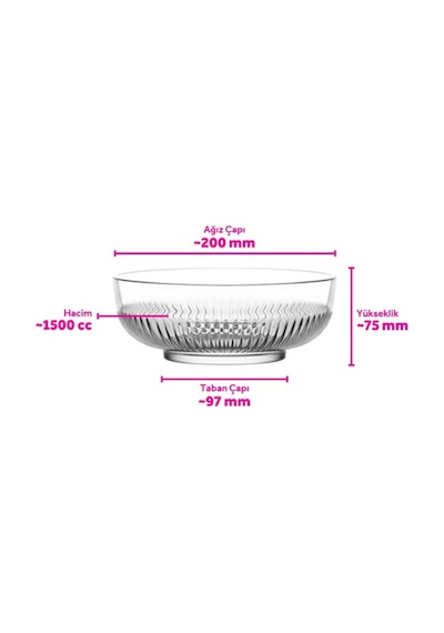 Lav Tokyo Cam Salata Kasesi Tekli Büyük Boy 1500 ml Yuvarlak (Sunum Kasesi , Hazırlık Kasesi)
