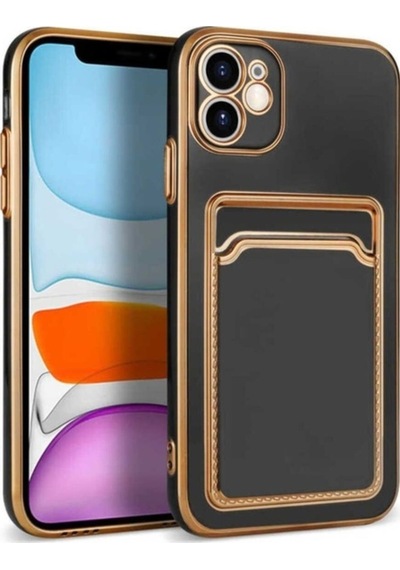 Apple Uyumlu iPhone 12 Kılıf Zore Bark Kartlıklı Kapak Siyah