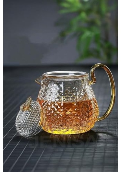 Cam Demlik 550 Ml - Dayanıklı Cam Süzgeçli Ve Altın Kulplu Çay Keyfi Diğer