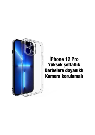 Ally Apple iPhone Uyumlu - 12 Pro 6.1inç Kılıf Kamera Korumalı Ultra İnce Şeffaf Silikon Kılıf- 5775