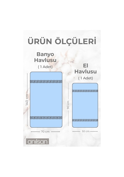 %100 Pamuk 4'lü Mavi Ve Sarı Greek Havlu Seti - 2 Adet El Havlusu Ve 2 Adet Banyo Havlusu Mavi