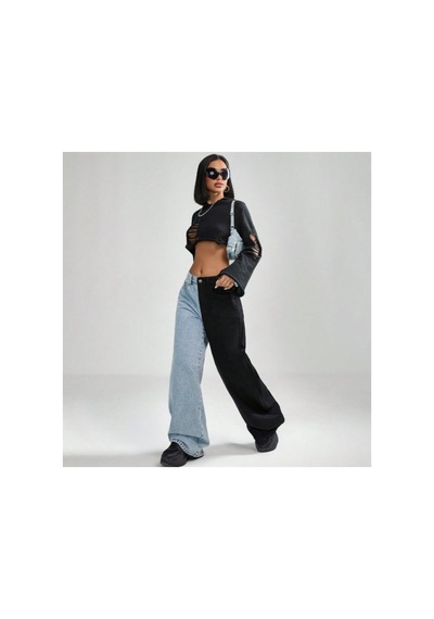 Kene Jeans Çift Renkli Bol Paça Denim Pantolon Çok Renkli