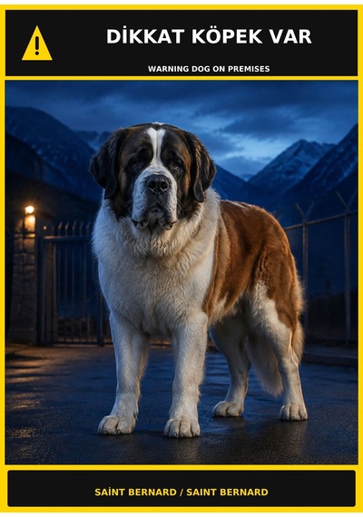 Dikkat Köpek Var Saint Bernard Görselli Pvc Uyarı Levhası 35x50cm