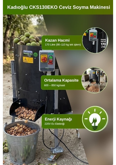 Kadıoğlu CKS130EKO 170 LT Rendeli Sabit Devirli Ceviz Soyma Makinesi
