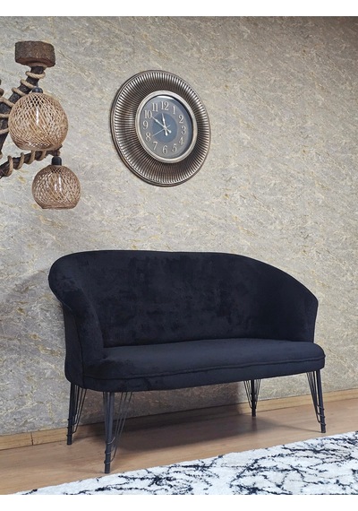 Zafir İkili Teddy Siyah Boyalı Telli Ayak Çay Seti Koltuk İkili Berjer , Balkon, Salon, Ofis Siyah