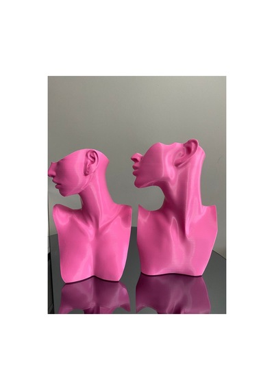 Pembe Renk Dekoratif Takı Mankeni 2'li Set Takı Teşhir Standı 23 Ve 21 Cm Takı Organizer Küpe Kolye