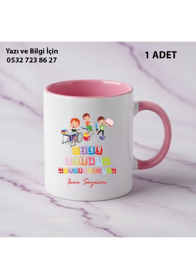 Özel Eğitim Öğretmeni Öğretmenler Günü İçin Kişiye Özel İsim Baskılı Kupa Bardak Öğretmene Hediyelik Pembe