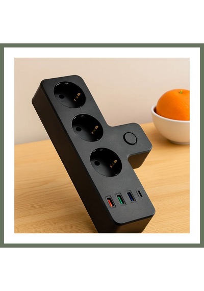 Bezos Termal Korumalı Duvar Prizi - 3xpriz 3xusb 1xtype-c Siyah Bezos1