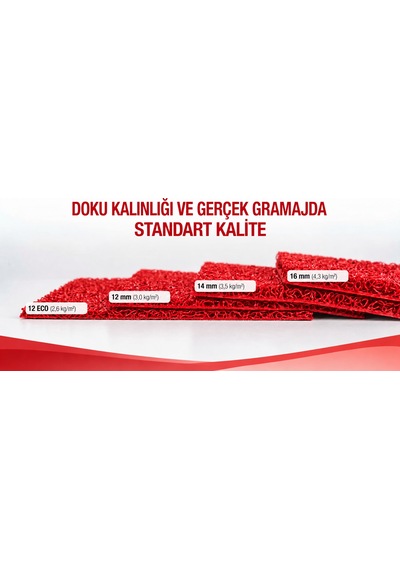 Hortumtech Kıvırcık Paspas Kir Tutucu Pvc Kapı Önü İç Dış Mekan Eko 12 Mm - Kırmızı 100 X 200 Cm