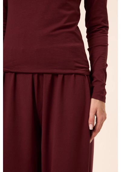 Zoor Ultra Soft Penye Modal Boğazlı Yaka Bluz Bordo
