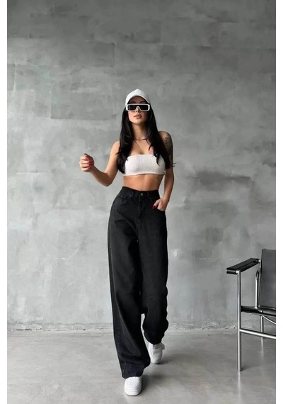 Arkadan Tokalı Jeans Pantolon Siyah - 36 / Siyah Siyah