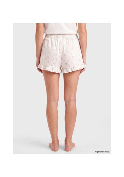 Lcw Dream Ekru Desenli Fırfırlı Kadın Şort Pijama Altı