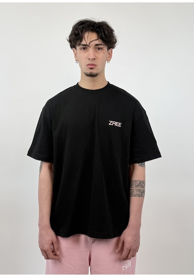 Zaee Club Nakışlı Oversize Unisex T-shirt Siyah