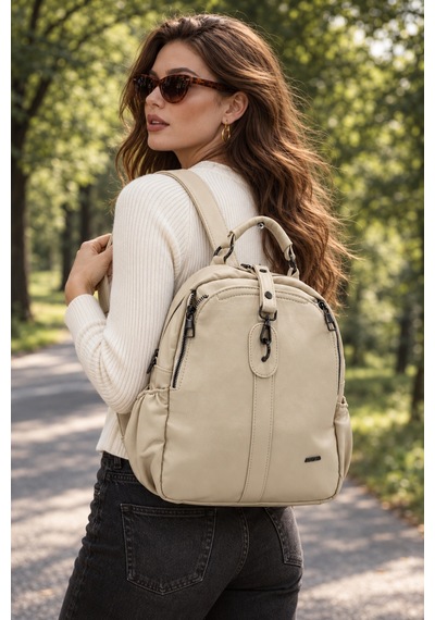 Just Polo Kadın Günlük Şık Ve Fonksiyonel Model Çok Bölmeli Sırt Çantası 377039gny Krem
