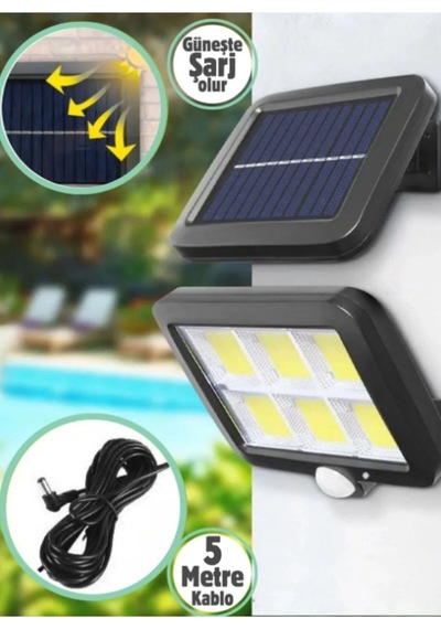 120 Led Ayrı Solar Panel Güneş Enerjili 3 Mod Duvar Lambası 5 Metre Kablolu Bahçe Aydınlatma Çok Renkli