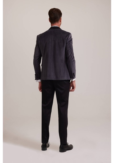 Ysf Erkek Gri Şal Yaka Yelekli Slim Fit Damatlık
