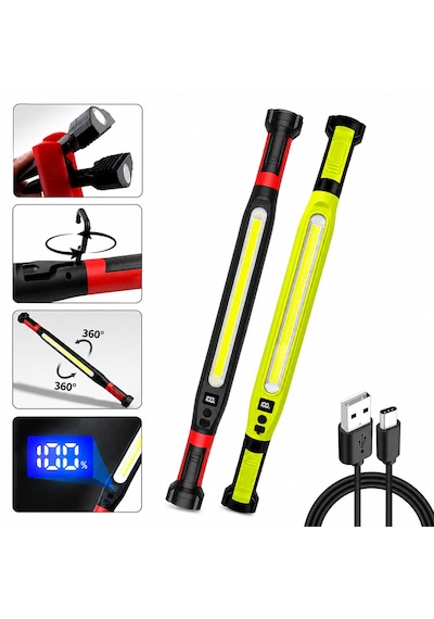 Mıknatıslı Type-c Şarj - Dijital Gösterge 360 Dönebilen Gövde - Askı Kanca - Çift Renk - 52.5cm El Fener - I Renkli