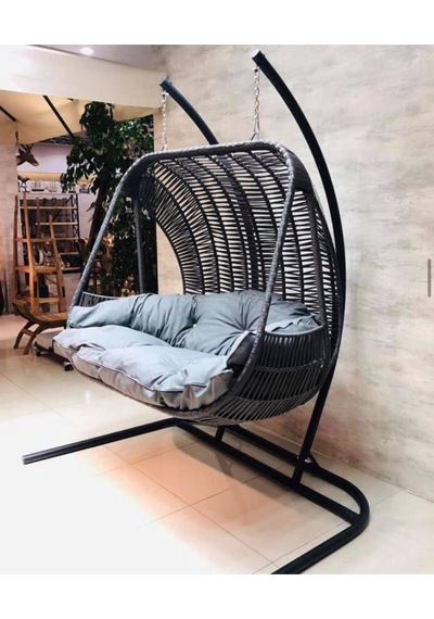 Bahcesalincagidunyasi Çift Kişilik Salıncak El Örgü Makrome Bahçe Salıncağı Siyah