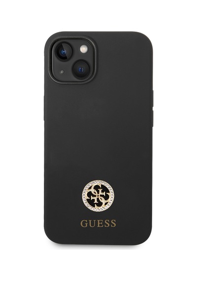 Apple Uyumlu iPhone 14 Kılıf Guess Lisanslı Yazı Ve Taşlı 4g Logolu Silikon Kapak Siyah