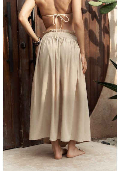 Mai Collection Mai Studios Co. Aninas Lastik Bel Detay Bej Midi Etek Bej