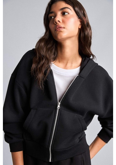 Defacto Regular Pamuklu Fıt Kapüşonlu Fermuarlı Siyah Sweatshirt I2412ax26aubk81 Siyah-bk81