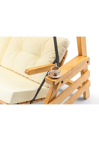 Riva Swing Ahşap Dış Mekan Bahçe Balkon Ve Teras Salıncağı Açık Renk Ağaç Salıncak Krem