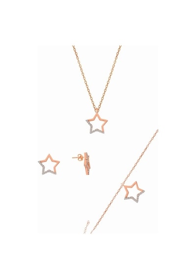 Gümüş Rose Içi Boş Yıldız Modeli Üçlü Set