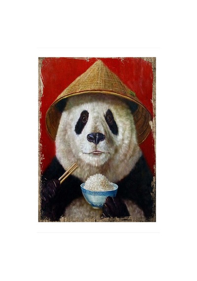 Bedeko Pilav Yiyen Panda Desenli Ahşap Tablo 35 Cm X 50 Cm