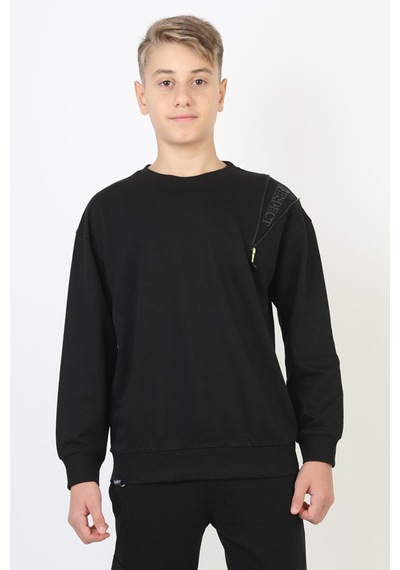 Fermuarlı Respect Baskılı Siyah Erkek Çocuk Sweatshirt-90812 Siyah